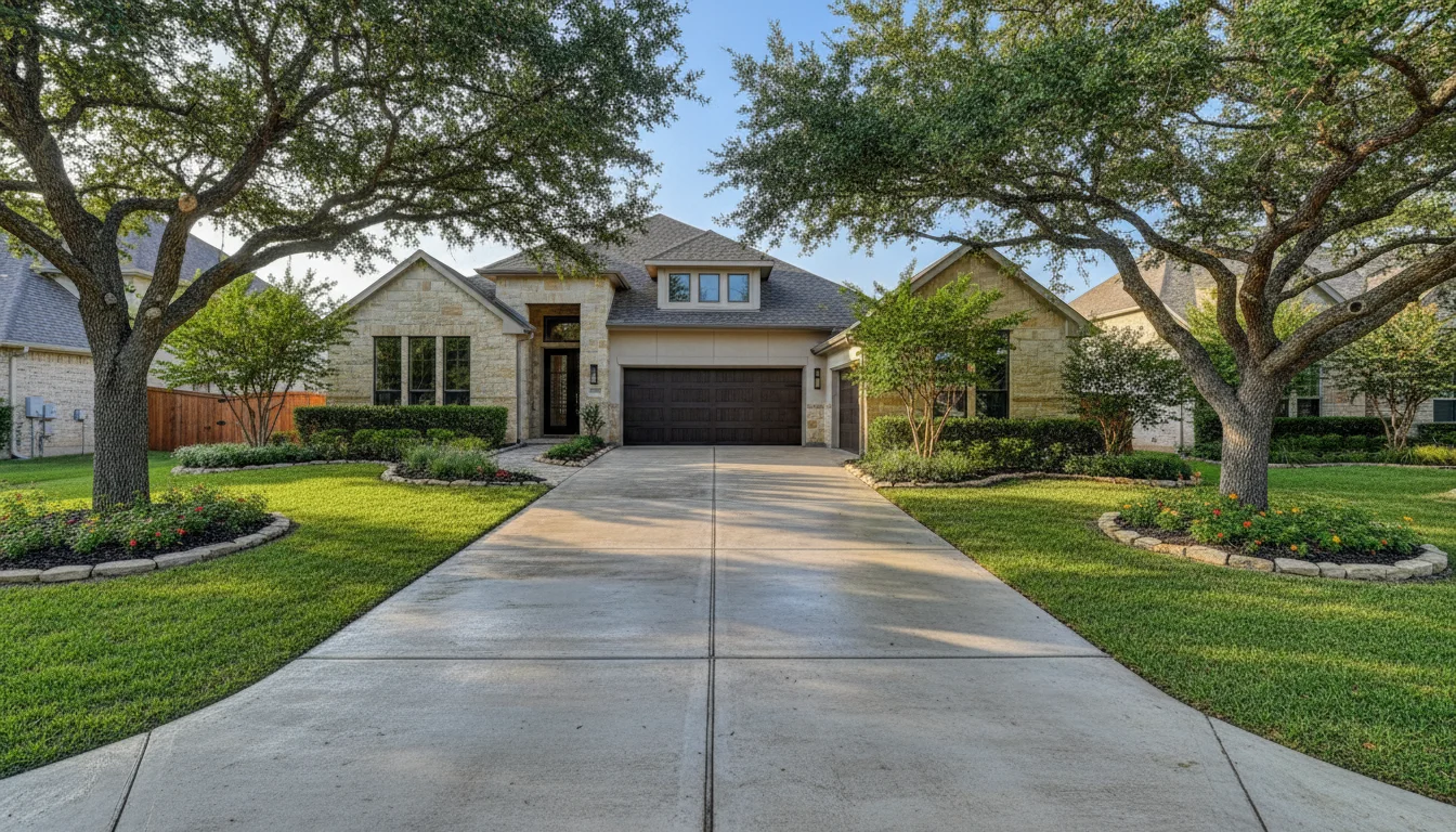 Well-maintained concrete driveway at a suburban Denton County, Texas home