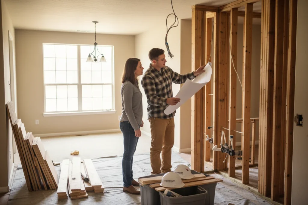 Denton contractor walking a homeowner through the kitchen demolition and planning phase