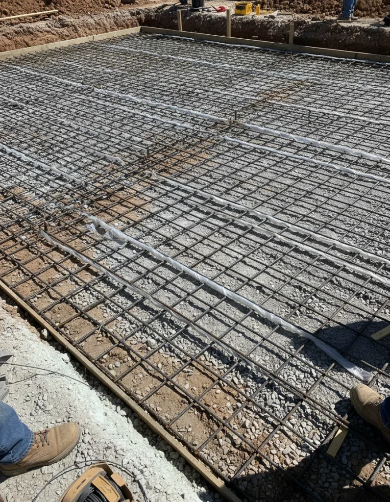 Post-tension slab reinforcement and lime-stabilized subgrade on a Denton County foundation project
