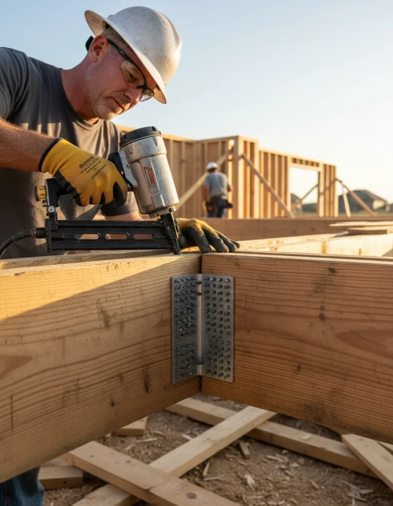 Professional framing work during residential new construction in Denton, TX