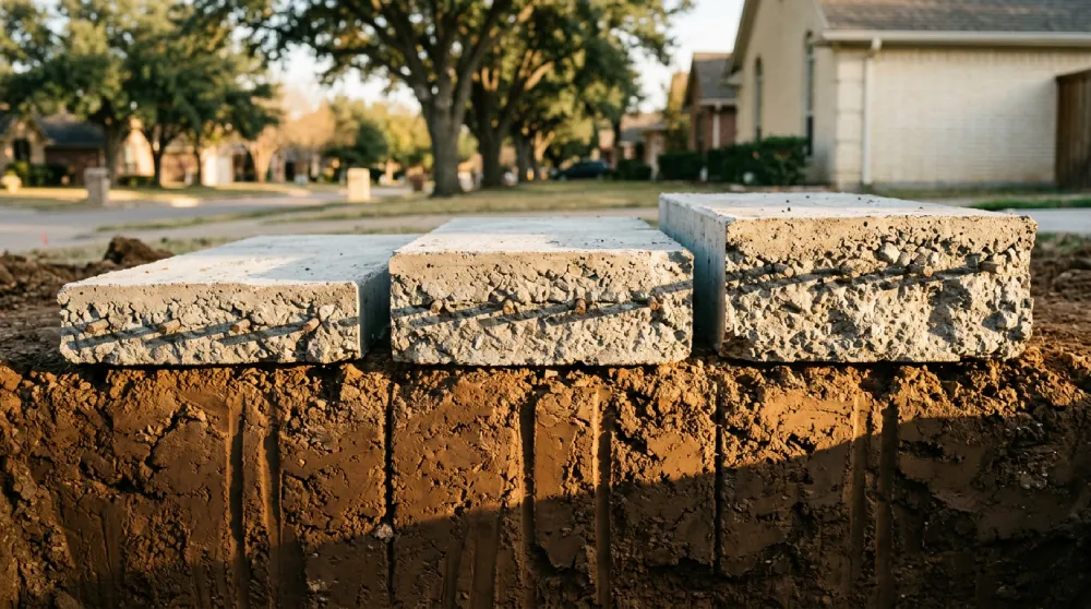 Concrete driveway thickness comparison showing 4, 5, and 6 inch slab cross-sections for Denton TX residential applications