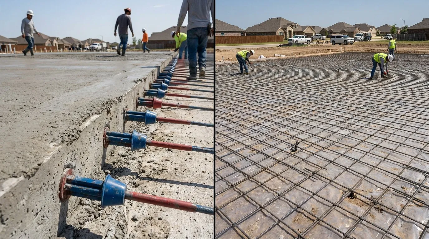 Comparison of post-tension slab and rebar slab foundations on Denton residential construction